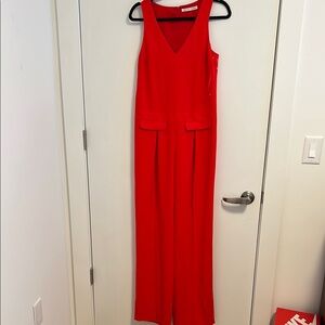 Trina Turk Red Sleeveless Jumpsuit with Wide-Leg Design